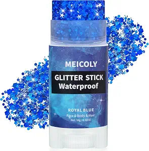 MEICOLY Royal Blue Face Hair Glitter Stick,USA Flag Makeup for Memorial Day Veterans Day,Halloween Waterproof Body Glitter Rave Game Day Accessories Spirit Week Wear