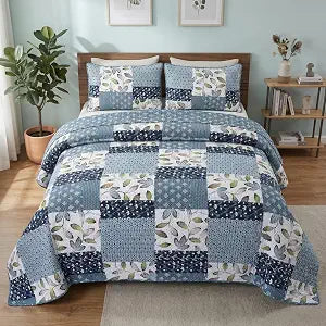 SLPR - Patchwork Quilt Set, Blue and White Bedding, Twin with 1 Sham