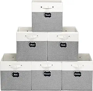 FinishingBo 13x13x13 Inches Fabric Storage Bin with Handles, Cube Storage Bins, Storage Baskets for Organizing Shelf Home Closet,6 Pack (White and Grey)