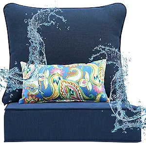 Luxury Outdoor Cushions Set 24 x 24 Inch, 5" Thick Olefin Patio Furniture Cushions, 30D Sponge Filling Fade Waterproof Fade Resistant with Removable Covers and Lumbar Pillow, Midnight Blue