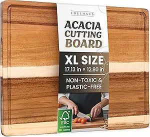 Acacia Wood XL Cutting Board for Kitchen, Large Cutting Board 17.1 12.8 - Wooden Chopping Boards with Juice Groove, Non-Toxic, Knife-Friendly & Durable Housewarming Gift, Charcuterie & Meal Prep