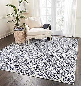 Nourison Home Grafix Vintage White/Blue 7'10" x 9'10" Area -Rug, Easy -Cleaning, Non Shedding, Bed Room, Living Room, Dining Room, Kitchen (8x10)