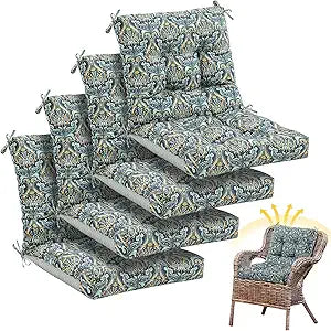 Marsui 4 Pcs Outdoor Indoor High Back Chair Cushions Patio Furniture Tufted Pillow with Ties Water-Resistant Replacement Outdoor Rocking Chair Cushions, 42 x 21 Inches (Blue,Paisley)