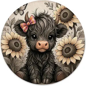 Black Highland Cow Floral Mouse Pad for Desk, Highland Cow Gifts, Coquette Bow Flower Heifer Mousepad for Work Wireless Mouse Computers Laptop Desk Accessories, 7.9x7.9 Inch