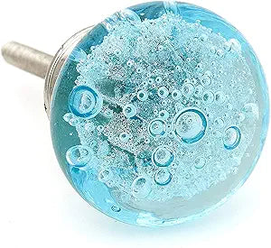 Shabby Restore Aqua Blue Bubbles Glass Dresser Drawer, Kitchen Cabinet or Door Knob Pulls Nickel Hardware - Pack of 12