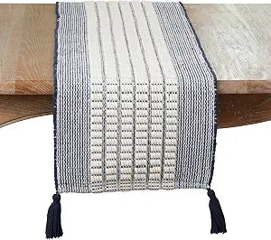 SARO LIFESTYLE Woven Cotton & Wool Table Runner with Tassels Textured Non-Reversible Decorative Table Runner for Dining Table, 16"x72"