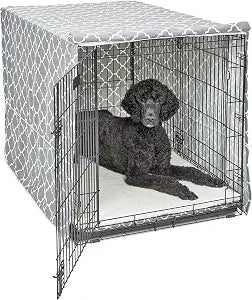 MidWest Homes for Pets XL Dog Crate Cover Featuring Teflon Fabric Protector, Poly-Cotton Privacy Kennel Cover Fits Most 48-inch Crates, Gray Designer Print, Machine Washable, Reduces Barking
