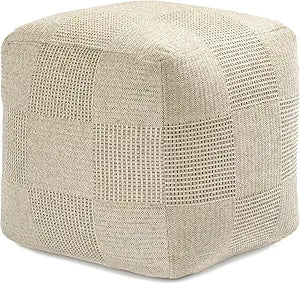 Anji Mountain Pouf Ottoman Foot Rest, Handmade Ottoman Pouf, Comfortable Foot Stool, Decorative Floor Seating for Living Room Decor, Bedroom & Home Dcor Accent - Natural