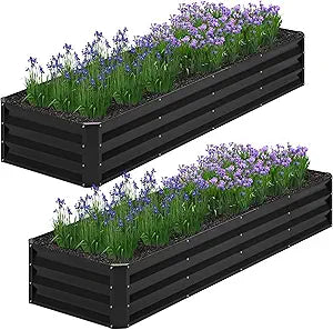 2PCS 8x2x1FT Galvanized Raised Garden Bed,Planter Raised Beds-Metal Garden Box,Large Plant for Outdoor Planting, Vegetables BedFlower,herb-Black