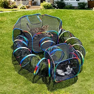 Outdoor 5-in-1 Portable Cat Tunnels - Cat Enclosure with Tent for Indoor Cats, Enclosed Catio for Kitty & Small Animals