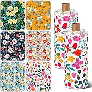 Redbaker 60 Pcs Flower Reusable Paper Towels Rolls Washable Paperless Paper Towels Bulk Cloth Cotton Napkin with Cardboard Reusable Napkins for Kitchen Dishes Bathroom Home Table