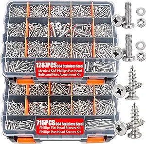 Twidec/2002PCS 304 Stainless Steel Hardware Assortment Kit,Metric & SAE Machine Screw Kit,Nuts And Bolts Assortment,Phillips Pan Head & Flat Head Screws And Washers with Double Sided Organizer Box