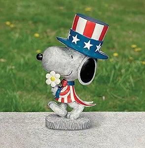 Roman, Peanuts 12" Patriotic Snoopy Garden Statue, Outdoor Resin Snoopy Decor with Red White & Blue Hat, Yard or Patio Accent