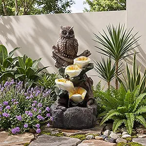 28.3" Tall Outdoor Water Fountain, 5 Tier Cascading Bowls and Stacked Water Fountain with LED Lights, for Yard Dcor, Backyard, Patio and Deck (28.3'')
