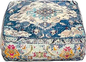 Blue Square Floor Pillow Cover Large Yoga Dcor Cushion Moroccan Pouf Ottoman Boho Furniture Perfect for Living Room, Bedroom, Nursary or Children Room Seating Area Beanbag Footstool 24x8 Unstuffed