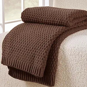 Dark Brown Throw Blanket, Chocolate Knit Throw Blanket for Couch, Soft Cozy Warm Lightweight Decorative Reversible Moss Stitch Knitted Blankets for Bed, 50x60 Inches, Chocolate Brown