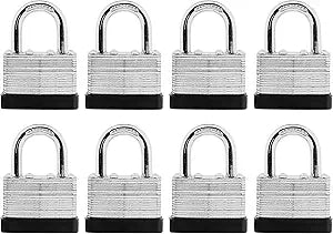 SafiSwords 8-Pack Keyed Alike Laminated Steel Padlocks Keys, 1-3/4" Wide, Heavy Duty Pad Lock Set with Same Keys