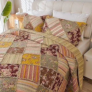Cmfshape Floral Quilt Sets Bedspread Set 100% Cotton Patchwork Bedding Set, All Season Use Lightweight Reversible Coverlet Quilts with 2 PillowShams(King 106"x96")