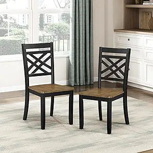 Lexicon Wooden Dining Chairs Set of 2 - Sturdy Solid Wood Frame, Cottage Cross Back, Modern Wood Armless Kitchen Chairs for Dining Room, Kitchen, Assembly Required, Two-Tone Finish (Brown and Black)