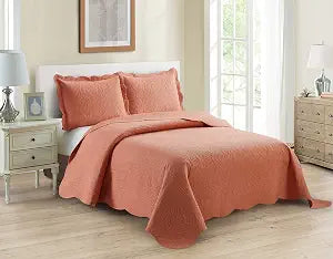 Home Collection 3pc Full/Queen Over Size Luxury Embossed Bedspread Set Light Weight Solid Coral New