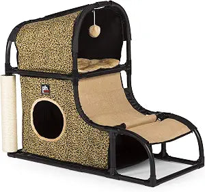 Prevue Pet Products Catville Loft - Multi-Level Indoor Cat Tree & Condo with Scratching Posts, Plush Beds, Perches, and Climbing Platforms for Kittens and Adult Cats - Leopard Print