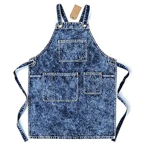 Jeanerlor - Special Washing Style Jean Apron for Men Denim Aprons with Towel Loop + Tool Pockets, Adjustable L to XXL(Blue-Black)