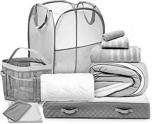 Hearth & Harbor Complete Dorm Room Set, Twin XL Comforter Set, Sheet Set, Mattress Protector, Towels and Organizers - All Dorm Accessories Included