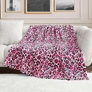 Juicy Couture 60" x 90" Oversized Plush Throw Blanket, Leopard Pink Designer Bed Blanket
