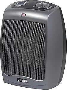 Lasko Portable Indoor Electric Ceramic Space Heater with Tip-Over Safety Switch, Overheat Protection and Thermostat, 2 Speeds, Safe for Home, 9.2 Inches, Dark Gray, 1500W, 754201