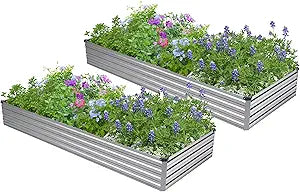 2PCS 7x3x1ft Galvanized Raised Garden Bed,Outdoor Planter Box Metal Patio Kit Planting Bed for Vegetables Flowers Herb,Silver