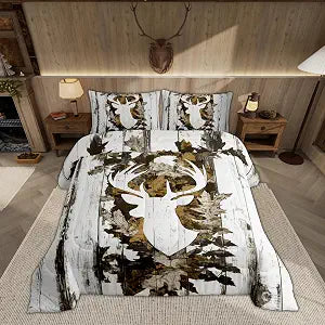 Feelyou Camo Deer Comforter Set Full Size Deer Antlers Army Camouflage Bedding Set Boys Girls Hunting Comforter Set Animal Duvet Insert Bed Set 3Pcs