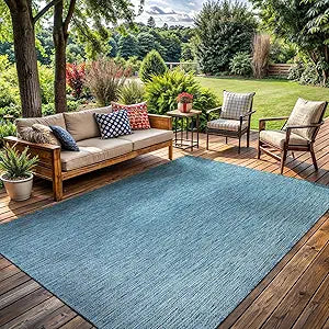 Washable Indoor Outdoor Rug Weather Resistant Carpet Modern Solid for Porch Deck Balcony Backyard Patio Rug 6x9 Aqua Blue