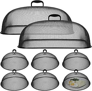 Hicarer 8 Pcs Metal Mesh Screen Food Cover for Outdoors Set Including Extra Large 18.5 in Mesh Food Tents and 11 in Large Dome Picnic Covers to Keep Bugs Away (Black)