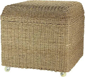 Household Essentials Seagrass Rolling Wicker Storage Ottoman