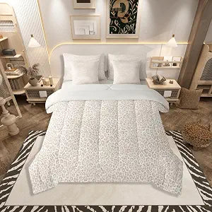 jejeloiu Leopard Print Comforter Set with Sheets 7 Piece Queen Size Cheetah Print Bedding Set for Kids Boys Girls Beige Bed in a Bag Modern Art Room Decor Soft Lightweight Microfiber