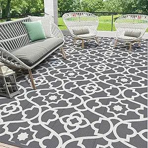 HEBE Outdoor Rug Waterproof 8x10, Plastic Straw Rug Camping Rug, Reversible Outdoor Patio Rugs RV Mat Clearance, Indoor Outside Floor Carpet for Porch,Deck,Camper,Balcony,Backyard