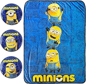 Minions Blanket With Matching Buttons Stuart Phil Dave Carl Throw 45"X 60"