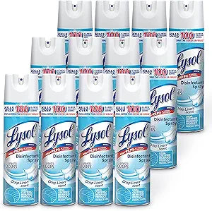 Lysol Disinfectant Spray, Household Essential Cleaning Supplies, Multi-Purpose Room Spray, Antibacterial Sanitizer Spray, Upholstery Deodorizer, Home and Bathroom, Crisp Linen,19 Fl Oz (Pack of 12)