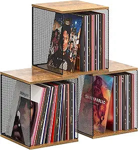 Dmevkic 3 Cube Vinyl Record Storage DIY Stackable 120-150 Records Visualize Album Storage Record Storage Crate