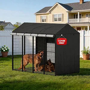 Outdoor Dog Kennel Cover Full Coverage 4.1'D x 4.2'W x 4.4'H Crate Covers for Dog Cages 1200D Heavy Duty Waterproof with Transparent PVC Window (Cover Only)