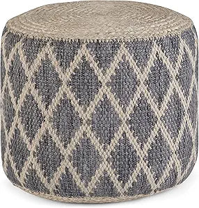 SIMPLIHOME Edgeley Round Pouf - 18 inch Wide Handwoven Jute and Cotton Ottoman in Grey and Natural, Boho-Style Footstool or Extra Seating for Living Room, Bedroom, or Kids Room, Assembled