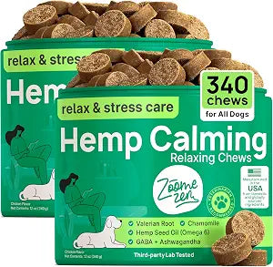 Hemp Calming Chews for Dogs Anxiety Dog Calming Chews for Puppies & Adults Stress, Sleep Aid & Dog Anxiety Relief Treats with Melatonin & Valerian 2 Pack, 340 Count, Made in USA