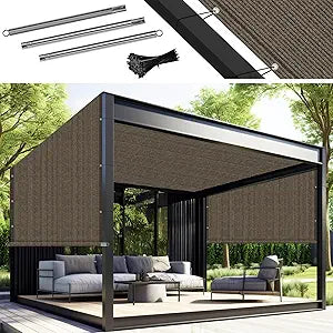 Amagenix 8' W x 16' L Pergola Shade Cover, Pergola Replacement Canopy Privacy Screen with Grommets and Stainless Steel Weighted Rods for Outdoor Patio, Mocha
