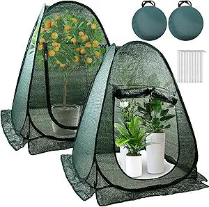 2 PCS Pop up Plant Cover Tent for Outdoor Plants, Large Plant Shade Tent 80% UV Resisitant Sunblock Shade Cloth Net Zipper Door Garden Pest Guard Plants Sun Protection with Stakes, 28 x 28 x 32 Inch