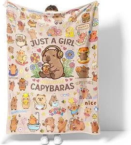 Capybara Gifts Blanket for Kids Girls Boys Adults Animals Lovers, Flanne Throw Blanket, Soft Cozy, Warmth, Fluffy Fuzzy Blankets for Couch, Bed, Travel, Living Room, Home, Decor (Capybara, 80"x60")