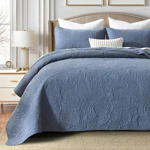 Cotton Queen Size Comforter SetSolid Quilt Set Retro Blue BeddingPaisley BedspreadsSoft Cotton Quilt Solid Color Lightweight Bedspread All Seasons 3 Piece