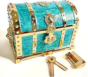 Large Double-layer Retro Metal Jewelry Chest, Pirate-style Lion Head Relief Treasure Box With Lock Women's Jewelry Storage (Oil Painting Green Golden)