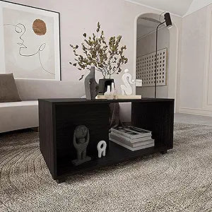 Tuhome Patrick 36" Wide Rectangular Coffee Table with One Shelf, Mobile Modern Center Table for Living Room, Rolling Contemporary Coffee Table with Storage Surface for Decor, Books, Magazines a