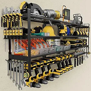 Jusgym Large 49''W Power Tool Organizer Wall Mount |650lbs Tool Garage Storage Rack with 12 Cordless Drill Holder |4-Tier Heavy Duty Garage Organization |Fathers Day Dad Gifts for Men