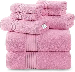 Utopia Towels 8 Piece Premium Towel Set, 2 Bath, 2 Hand, and 4 Washcloths, 100% Ring Spun Cotton, Highly Absorbent Towels for Bathroom, Sports, and Hotel, Pink